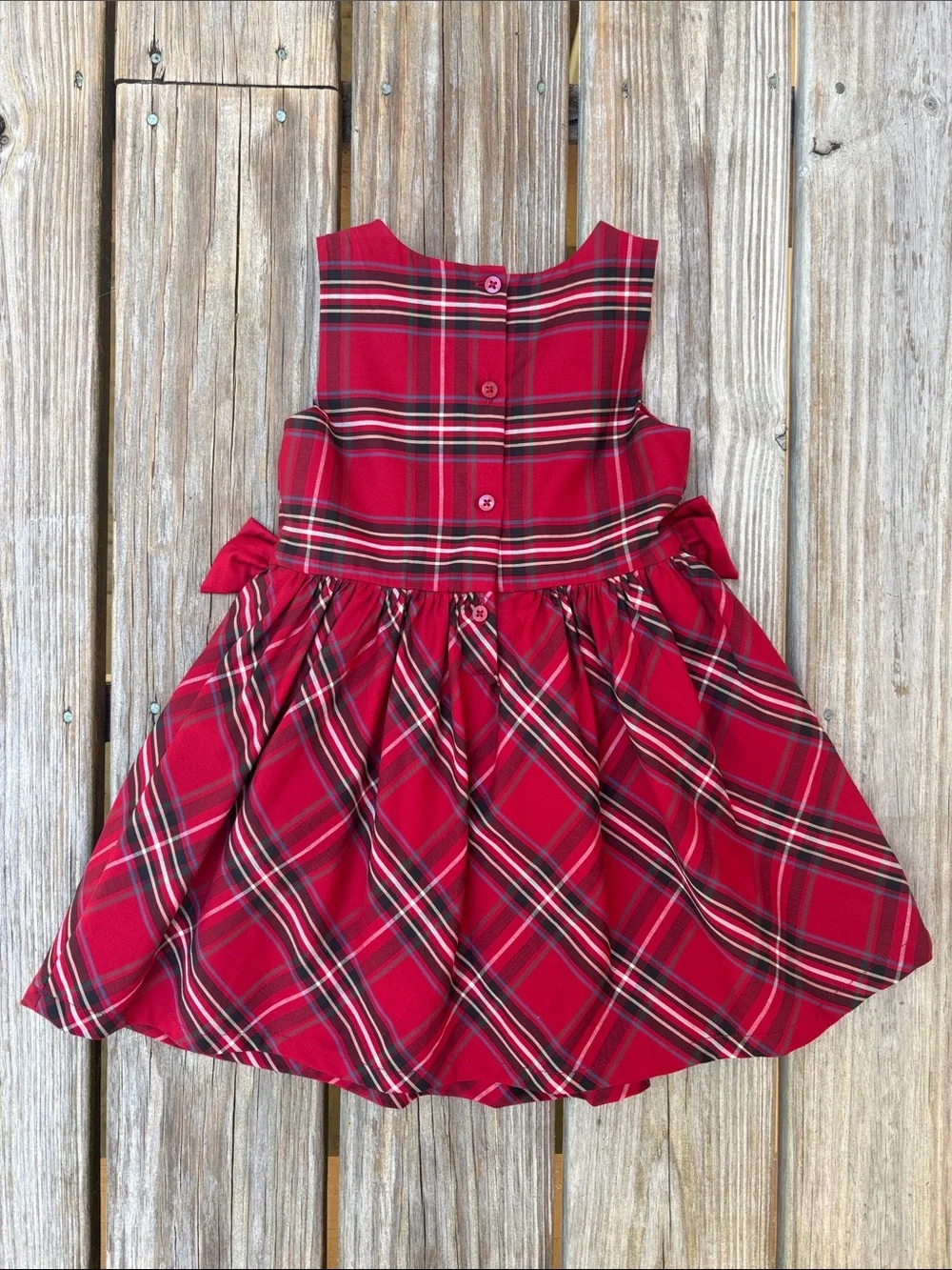 CARTERS | Red Plaid Bow Pleated Sleeveless Festive Toddler Holiday Dress Size 3T